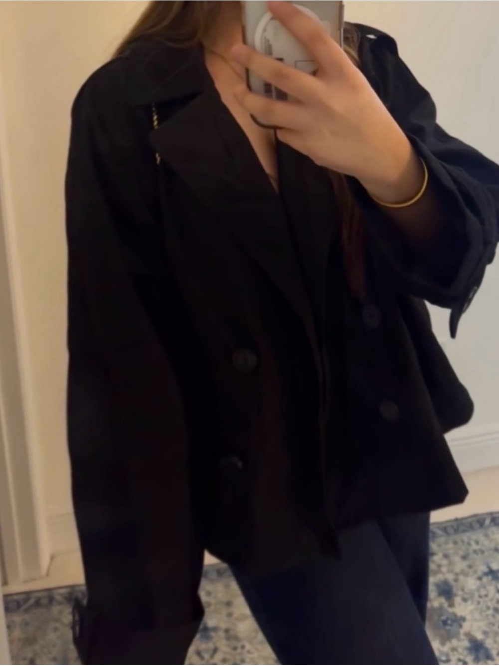 Womens Black Double-Breasted Jacket - Classic Tailored Coat